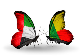 Two butterflies with flags  UAE and Benin