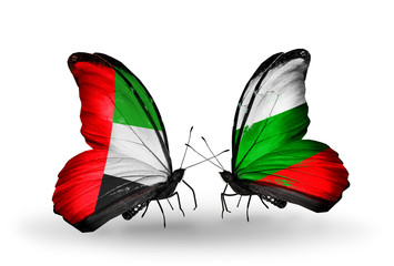 Two butterflies with flags UAE and Bulgaria