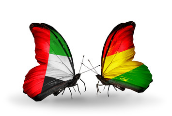 Two butterflies with flags UAE and Bolivia