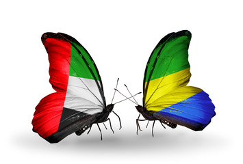 Two butterflies with flags UAE and Gabon