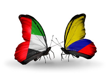 Two butterflies with flags  UAE and Columbia