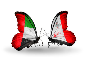 Two butterflies with flags UAE and Malta