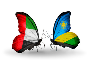 Two butterflies with flags UAE and Rwanda
