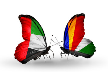 Two butterflies with flags UAE and Seychelles