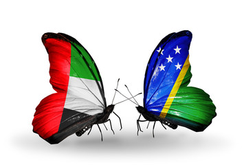 Two butterflies with flags UAE and Solomon Islands