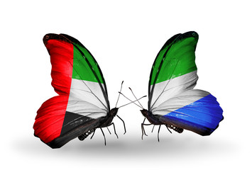Two butterflies with flags UAE and Sierra Leone
