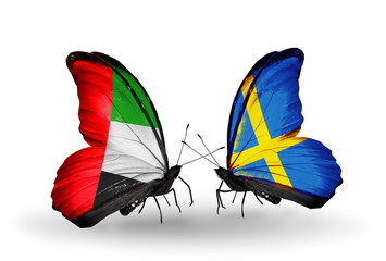 Two butterflies with flags UAE and Sweden