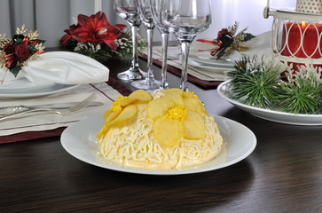 Multi-layer salad with mayonnaise