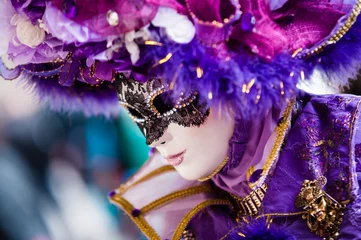 Gordijnen Woman in typical dress poses during Venice Carnival © VOJTa Herout