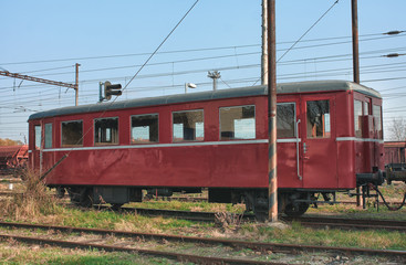 Fototapeta premium Old abandoned trains at depot in sunny day