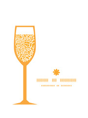 Vector golden lace roses wine glass silhouette pattern frame