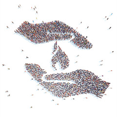 People in the form of palm with flame.