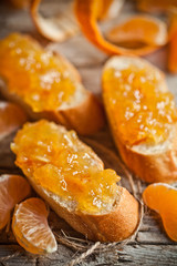 pieces of baguette with orange marmalade