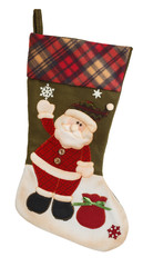Green and white empty stocking with Santa Claus