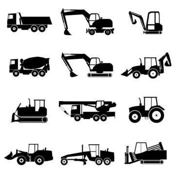 Set of construction machinery icons