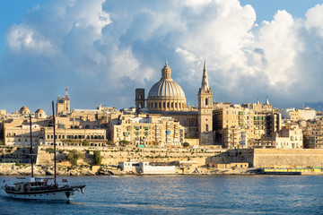 Fototapeta na wymiar Cityscape and Marsamxett Harbour, Valletta, Malta