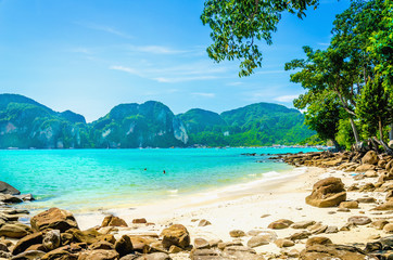 Exotic beach with  white sand in the background, South Asia