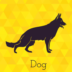 Dog silhouette on triangles background