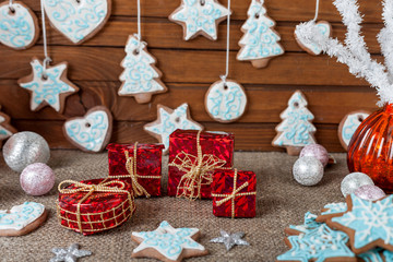Christmas colorful gingerbread and Christmas decoration