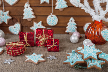 Christmas colorful gingerbread and Christmas decoration