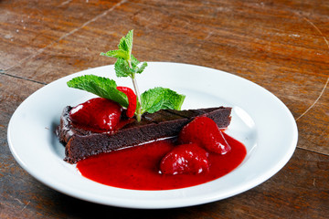 Chocolate cake wth strawberry and chili