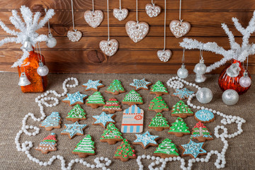 Christmas colorful gingerbread and Christmas decoration