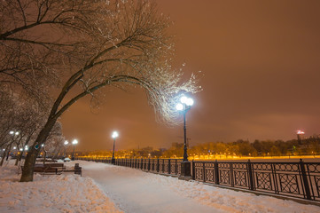River promenade in Donetsk city on a winter.