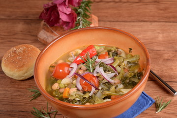 POTTERY BOWL WITH SOUP