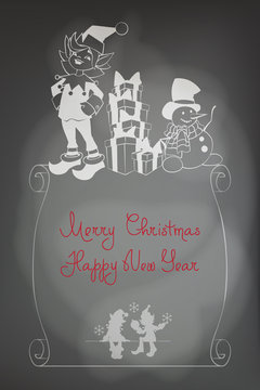 Christmas Santa Elf design shalk black board