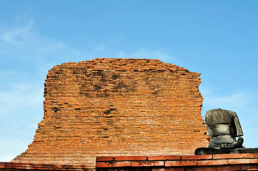 Buddha and bricks wall