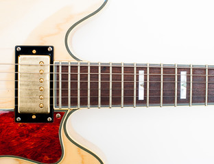 Detail of electric guitar neck and body