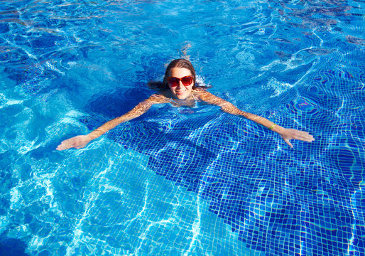 Beautiful woman in pool