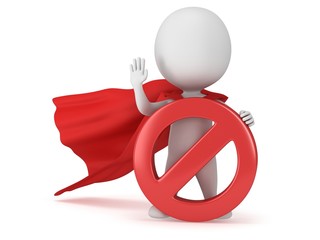 3d man - brave superhero with forbidden sign