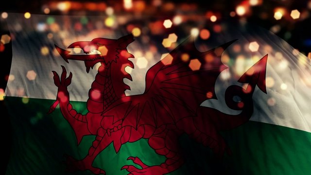 Wales Flag Light Night Bokeh Abstract Loop Animation