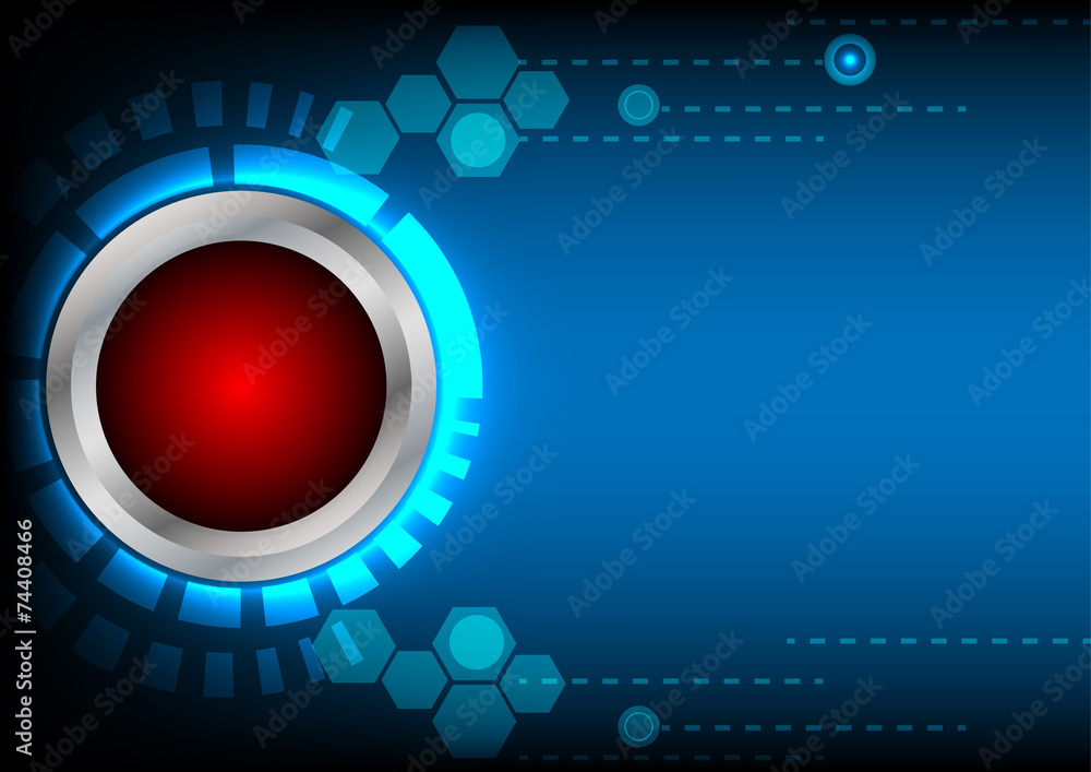 Poster abstract button red technology on blue background