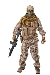 Unrecognizable criminal holding a rifle.