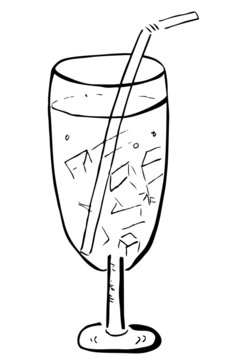 Doodle Glass with Ice Cube and Straw