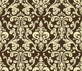 Vector. Seamless elegant damask pattern. Golden colors