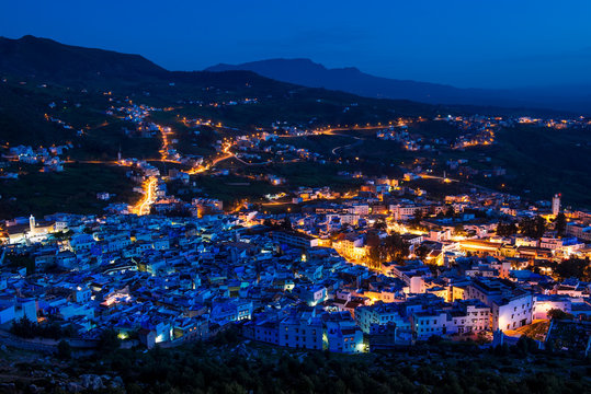 Chefchaouen after sunset , Morocco