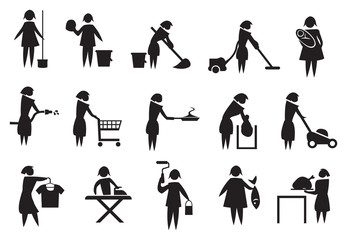 Housewife and Household Chores Icon Set