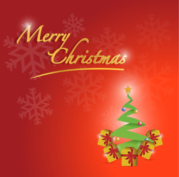 merry christmas tree card illustration