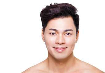 closeup young  man face isolated on white