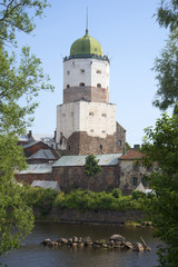 Fototapeta na wymiar Вид на башню Святого Олафа летним днем. Выборгский замок