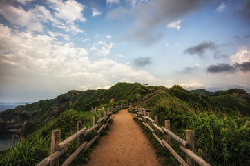 Steps leading up to cape Kamui in Shakotan, Hokkaido, Japan.