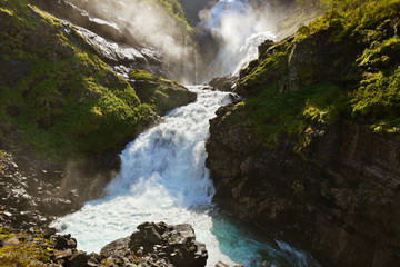 Giant Kjosfossen waterfall in Flam - Norway