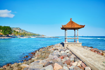 Traditional Balinese gazebo with ocean view