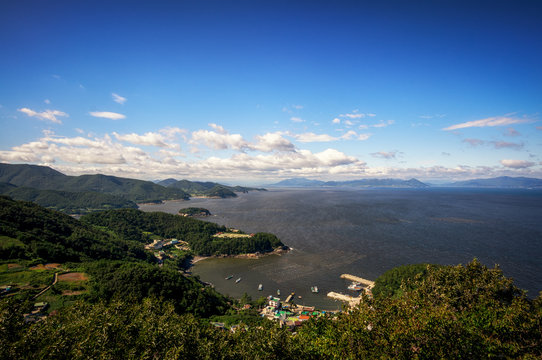View of coastline of dolsan island of yeosu, south korea.