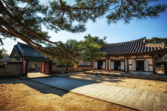 Ojukheon courtyard taken during winter. Gangneung, South Korea.