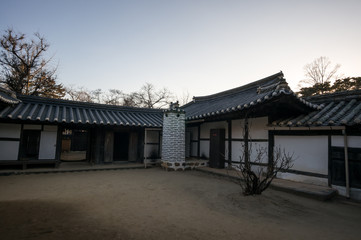 Fototapeta premium Yi Gwangno House courtyard taken during winter at sunset time.