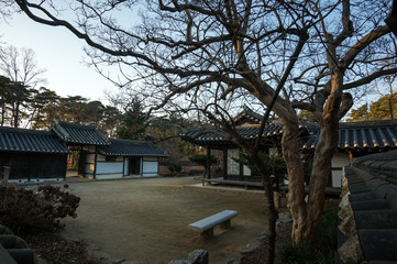 Fototapeta na wymiar Yi Gwangno House courtyard taken during winter at sunset time.